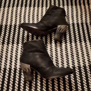 All Saints Black Ankle Booties Marble Heel Size 37